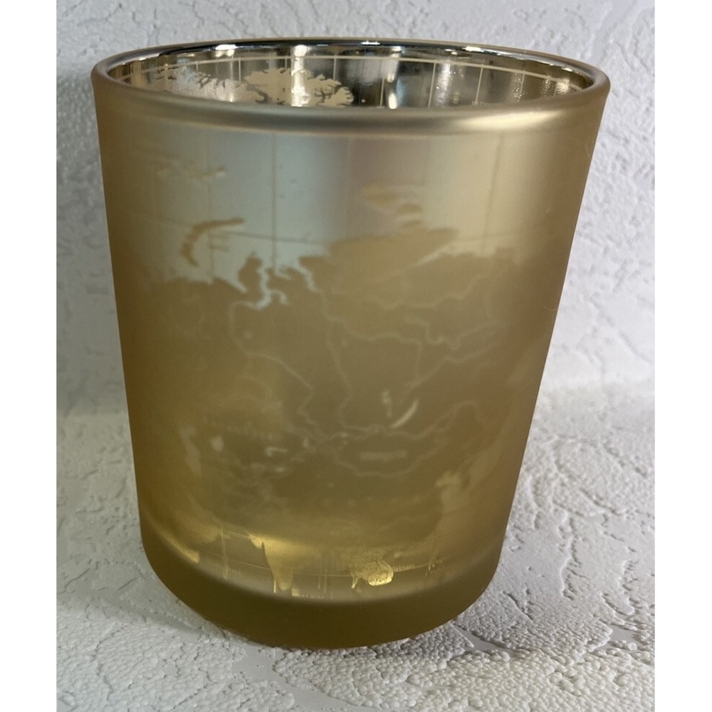 World Continents Gold Candle Holder Glows tealight Shine Through Glass